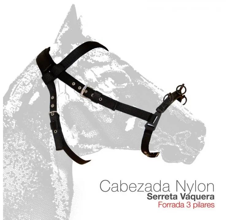 04EEF3B9-885F-4F02-B910-632349308793 CABEZADA SERRETA VAQUERA FORRADA NYLON 3-pilares NEGRO Zaldi - Imagen 1
