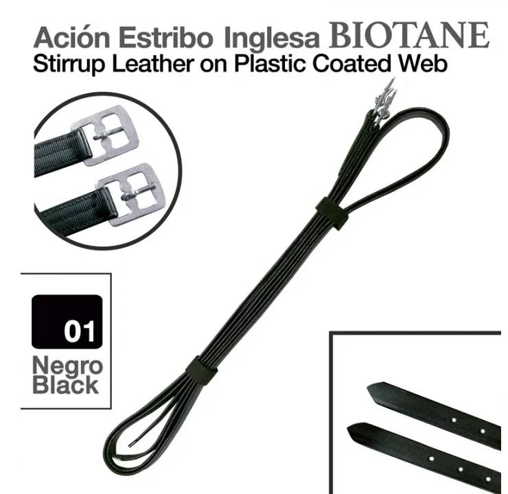 312B16BF-8BD5-48B7-A9B6-977FA3213EE7 ACIÓN ESTRIBO INGLESA BIOTANE ECONÓMICA 145cm NEGRO - Imagen 1