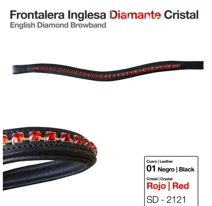4A0BC0EA-DF24-416D-8D99-1B657E033A68 FRONTALERA INGLESA DIAMANTE CRISTAL ROJO NEGRO - Imagen 1