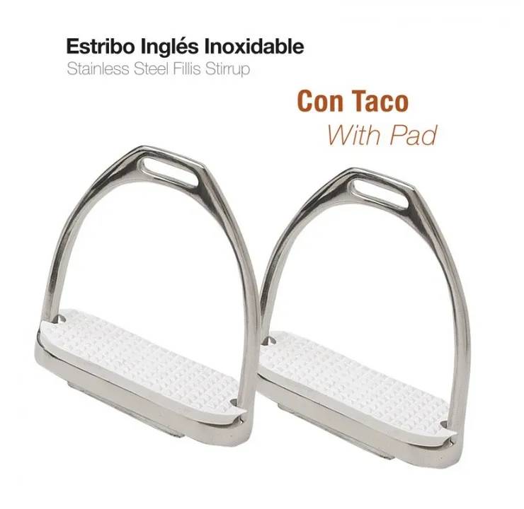 7F226C79-458C-4877-BDD2-C7480263E055 ESTRIBO INGLÉS INOX CON TACO A01-14A 12cm - Imagen 1